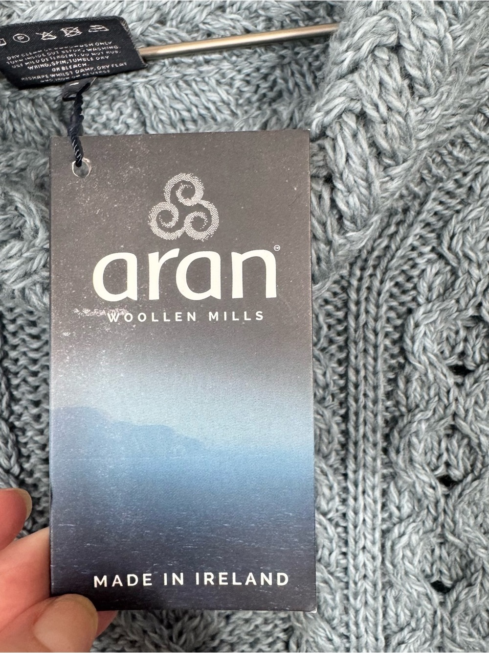 ARAN Crafts Cowl Neck Cable Knit Blue Tunic Sweater Thick Wool Women’s L NEW! - Picture 6 of 9